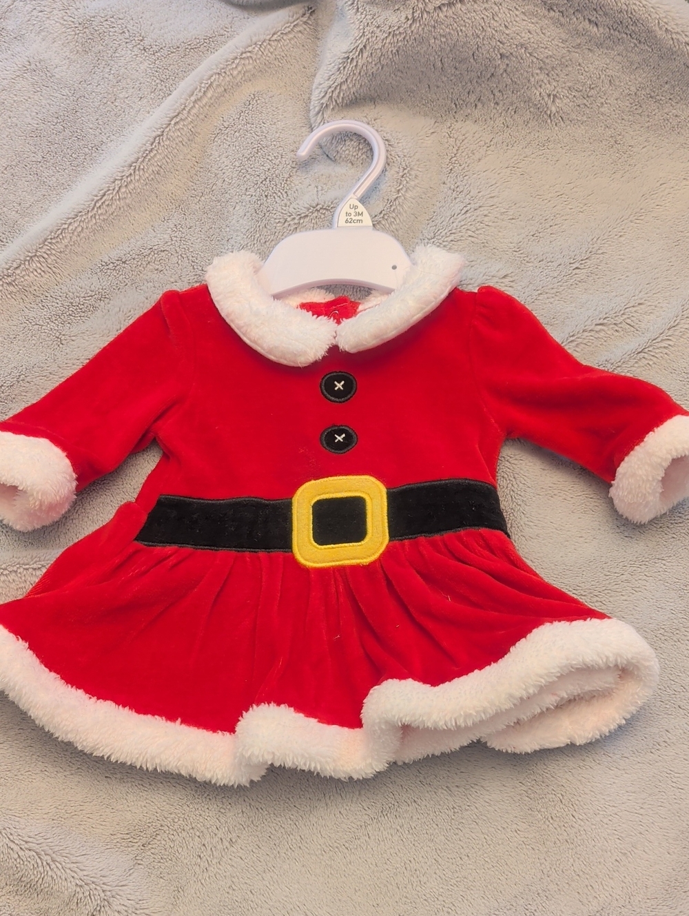 F&F Red Velvet Santa-Style Dress with White Faux-Fur Trim and Black Belt